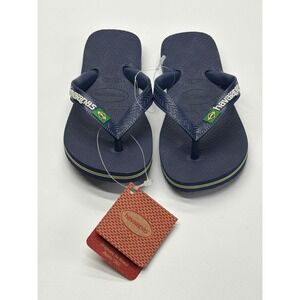 Havaianas Kids Brazil Logo Navy Blue Flip Flop Sandals Size 13C/1Y NWT